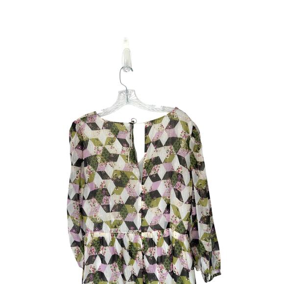 J.Crew Black Patchwork Print Lurex Metallic Threads Chiffon Midi Dress Size 8 - Picture 9 of 16